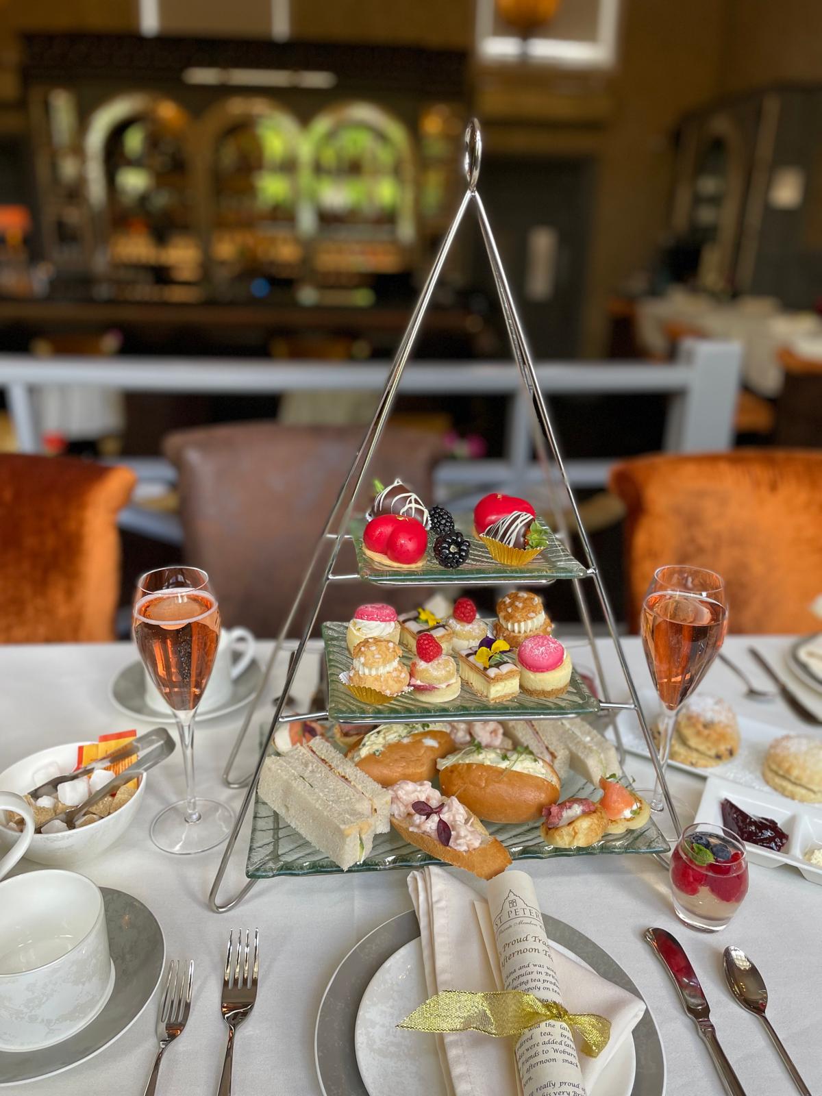 A three-tier afternoon tea stand in the 3 St Peter's dining room